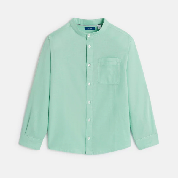 Chemise unie col Mao vert Garçon