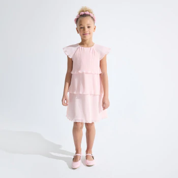 Robe plissée volantée rose Fille