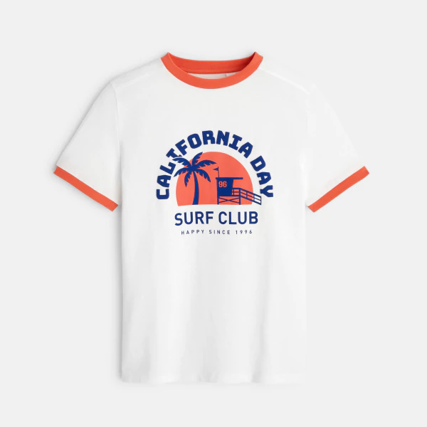 T-shirt manches courtes surf club blanc Garçon