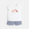 Tee-shirt animaux blanc et short seersucker bleu bébé fille