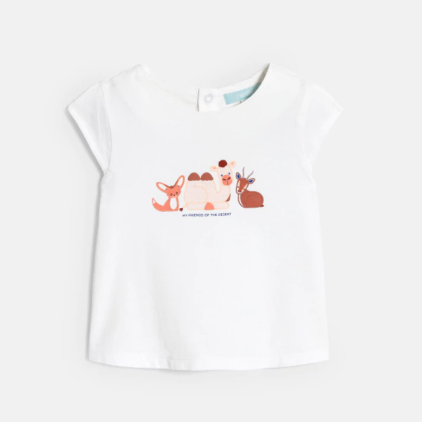 Tee-shirt animaux blanc et short seersucker bleu bébé fille