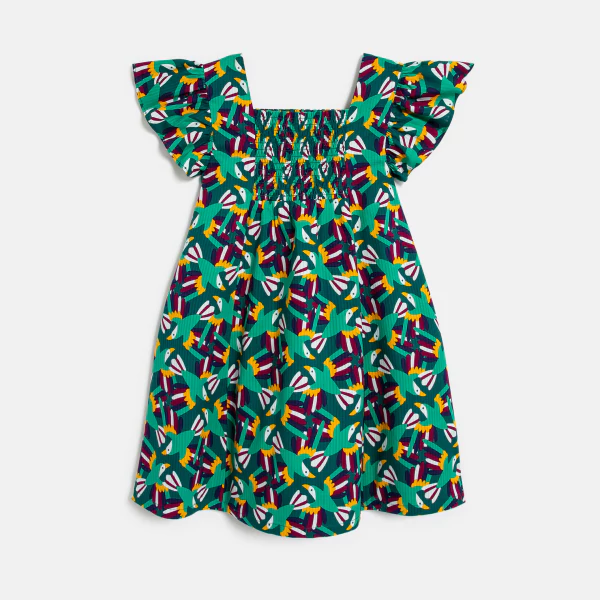 Robe à smocks imprimé vert Fille