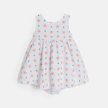 Robe à bretelles gaufrée et bloomer blanc bébé fille