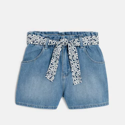 Short paperbag en jean bleu Fille