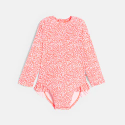 Combi de bain anti UV fleurie orange bébé fille