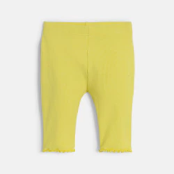 Legging corsaire maille côtelée unie jaune bébé fille