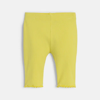 Legging corsaire maille côtelée unie jaune bébé fille