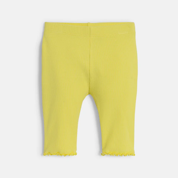 Legging corsaire maille côtelée unie jaune bébé fille