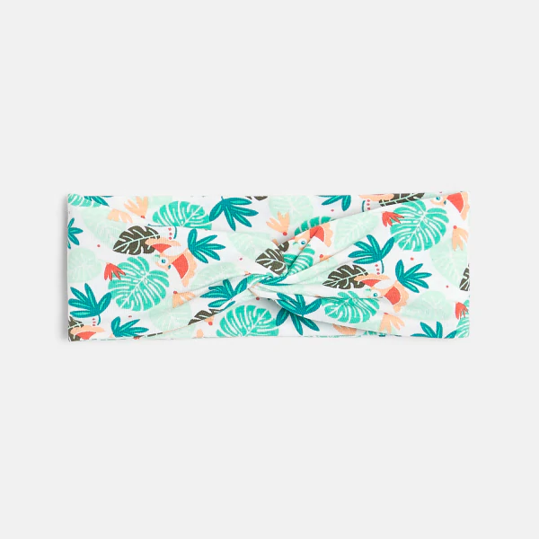 Headband large imprimé tropical vert bébé fille