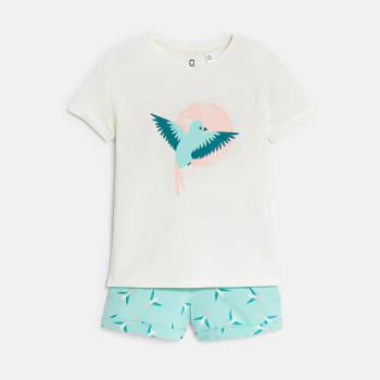 Pyja-short motif oiseau turquoise Fille