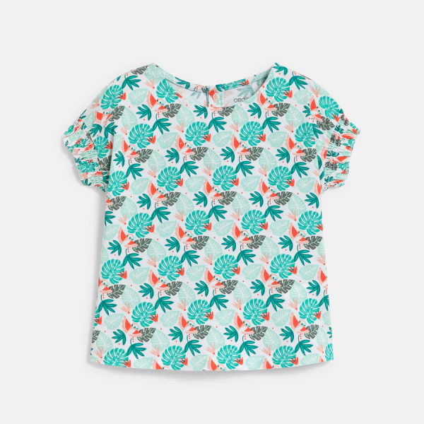 Tee-shirt imprimé tropical et short micro twill de coton vert bébé fille