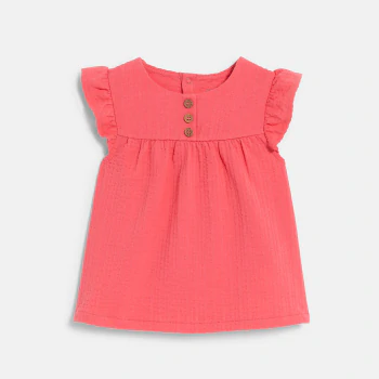 Blouse coton seersucker rose bébé fille