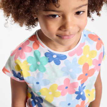 T-shirt manches courtes à fleurs multicolores Fille