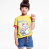 T-shirt motif chat chinois jaune Fille