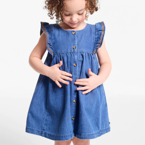 Robe en denim doux bleu bébé fille