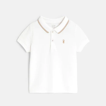 Polo maille piquée uni blanc bébé garçon