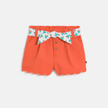 Short festonné à ceinture imprimée orange bébé fille