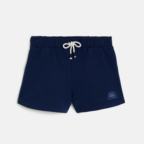 Short en molleton uni bleu Fille