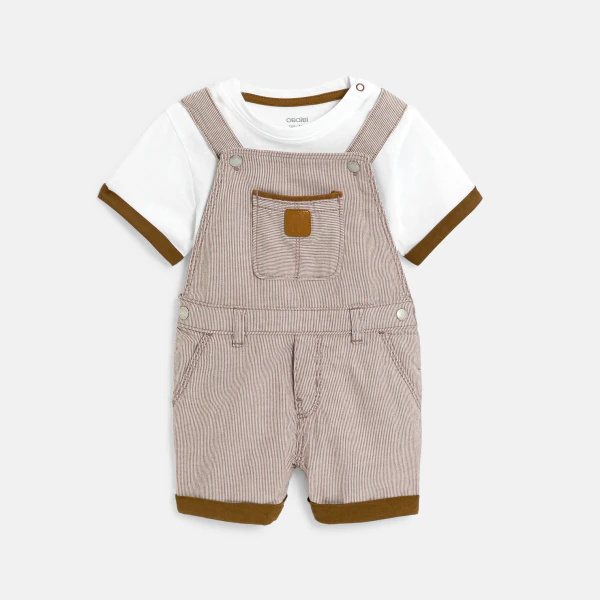 Salopette rayée et tee-shirt marron bébé garçon