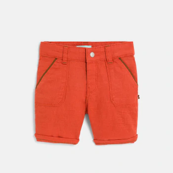 Short droit coton effet lin rouge bébé garçon