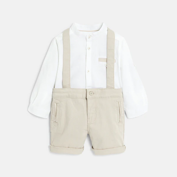 Short à bretelles et chemise blanche bébé garçon