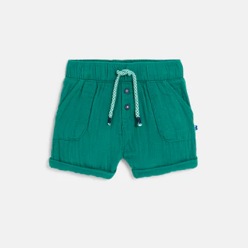 Short coton léger gaufré vert bébé garçon