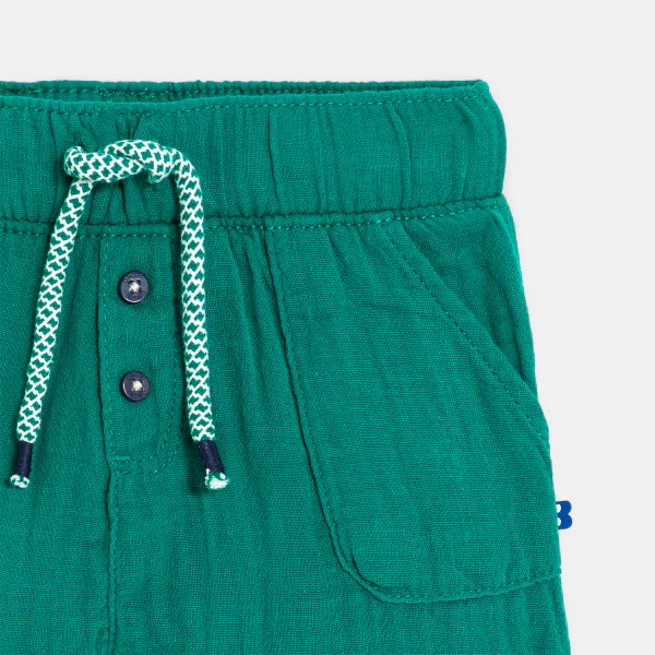 Short coton léger gaufré vert bébé garçon