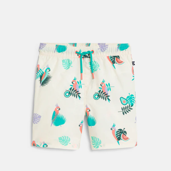 Short de bain imprimé oiseau blanc Garçon