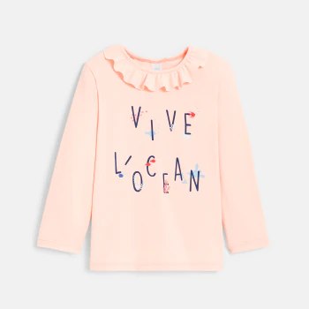 T-shirt anti UV col volanté rose bébé fille