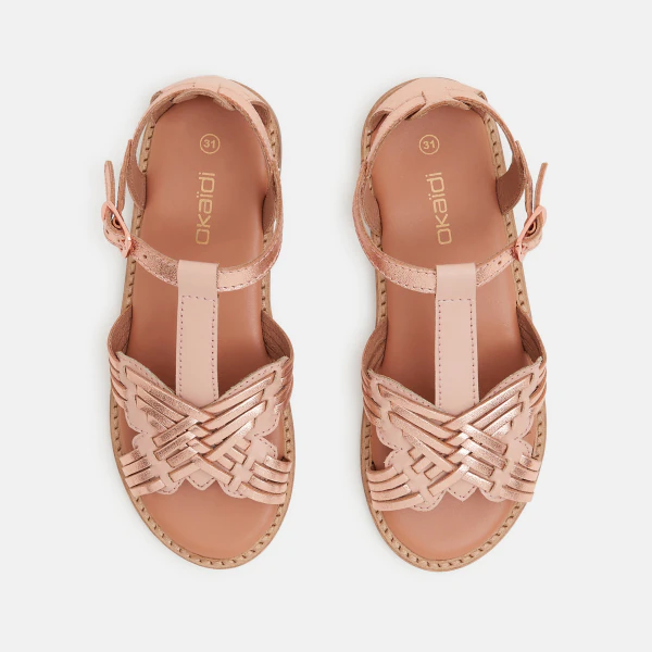 Sandale papillon cuir irisé rose fille