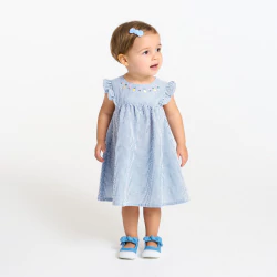 Robe rayée seersucker bleu bébé fille