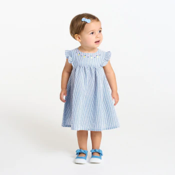 Robe rayée seersucker bleu bébé fille