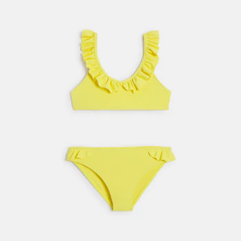 Maillot de bain 2 pièces à volants jaune Fille