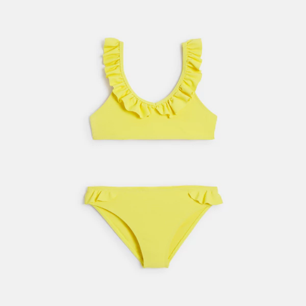 Maillot de bain 2 pièces à volants jaune Fille