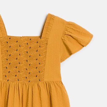 Robe à plastron brodé jaune Fille