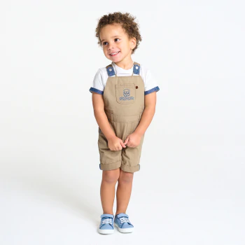 Salopette courte beige et t-shirt blanc bébé garçon