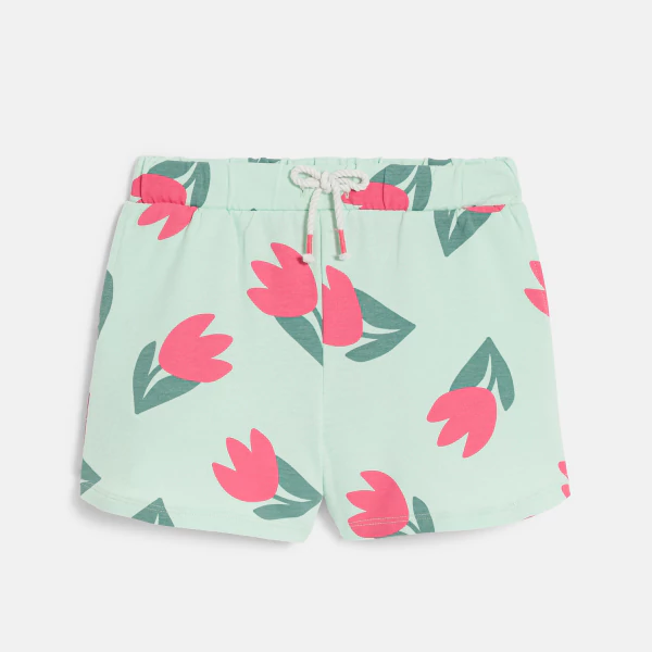 Short en molleton motif tulipe vert Fille