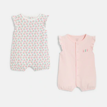 Combi courte volantée rose bébé fille (lot de 2)