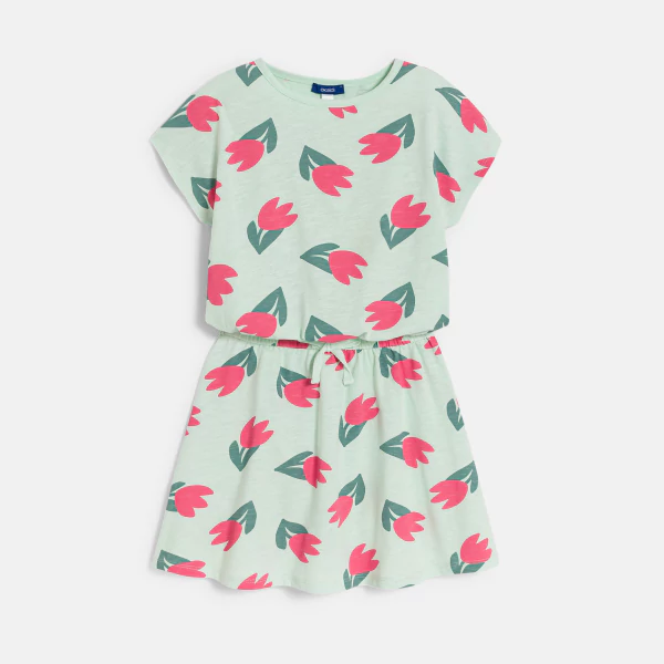 Robe t-shirt en jersey motif tulipe vert Fille