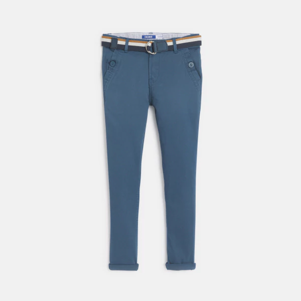 Pantalon chino ceinturé en toile bleu garçon