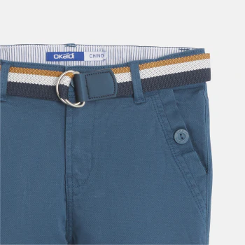 Pantalon chino ceinturé en toile bleu garçon