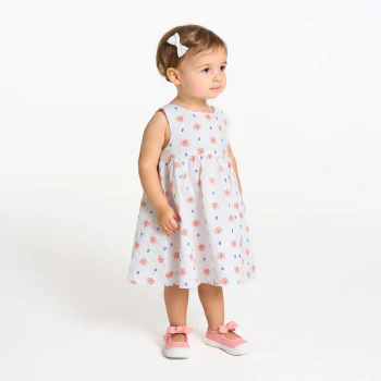 Robe à bretelles gaufrée et bloomer blanc bébé fille