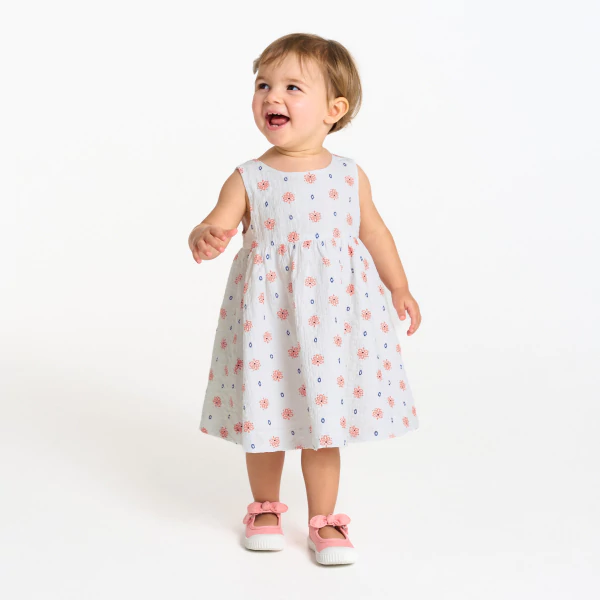 Robe à bretelles gaufrée et bloomer blanc bébé fille