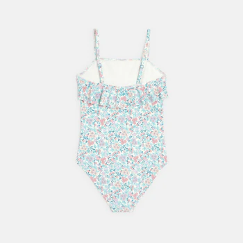 Maillot de bain 1 pièce imprimé bleu ciel Fille