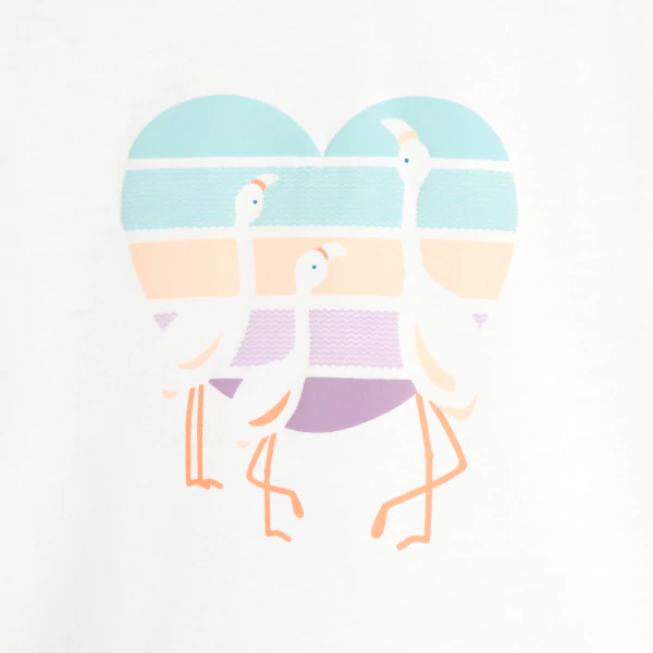 T-shirt flamants cœur blanc bébé fille