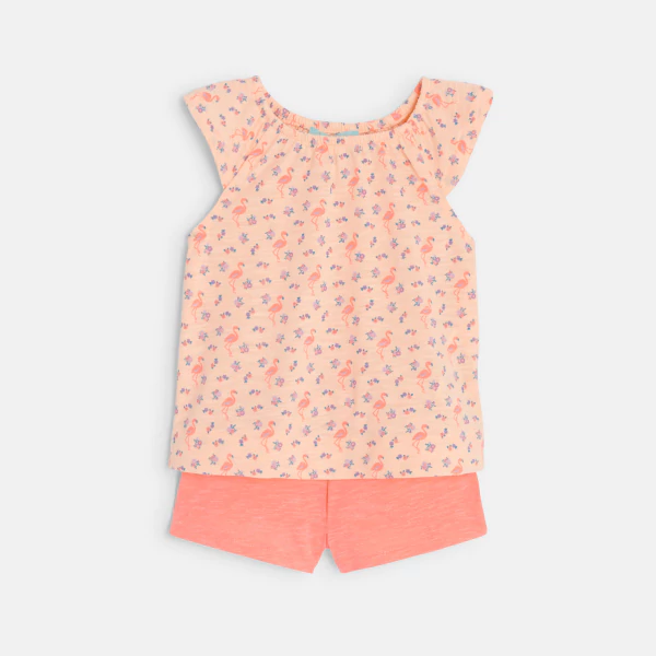 T-shirt flamant rose et short bébé fille