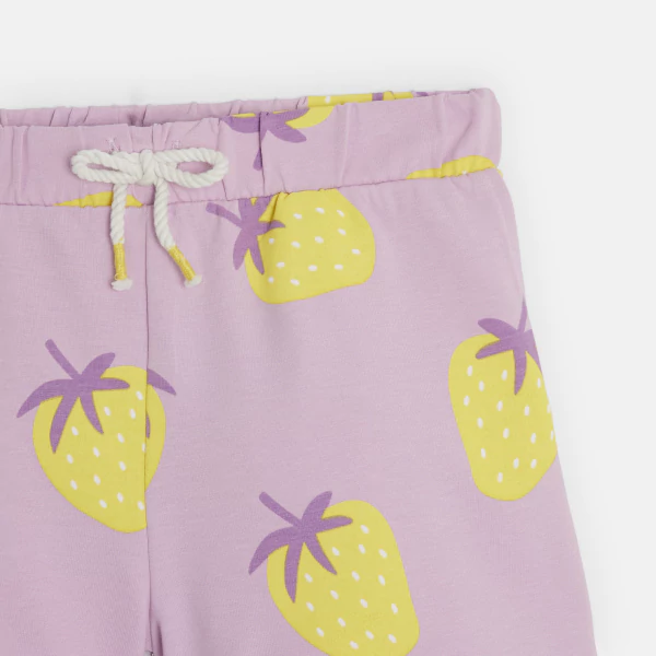 Short en molleton motif fraise mauve Fille