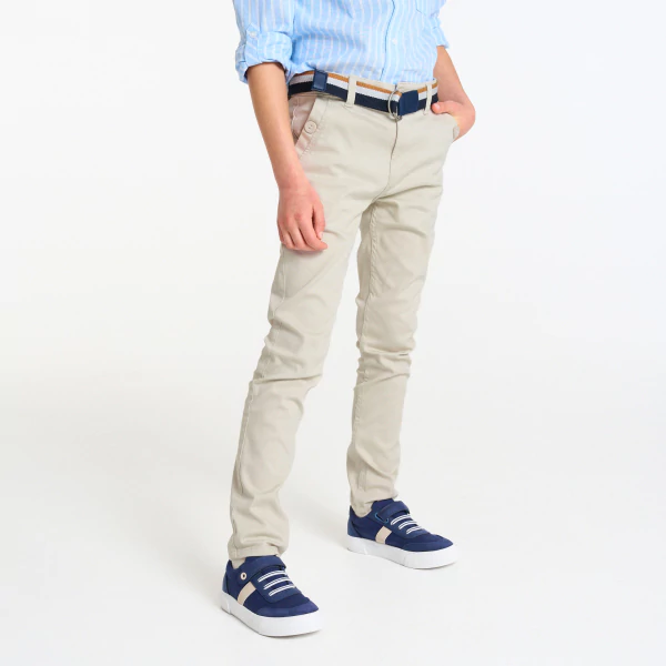 Pantalon chino ceinturé en toile beige garçon