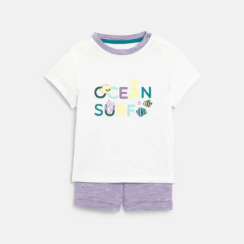 T-shirt océan et short en maille fantaisie violet bébé garçon