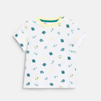 T-shirt océan et short en maille fantaisie jaune bébé garçon